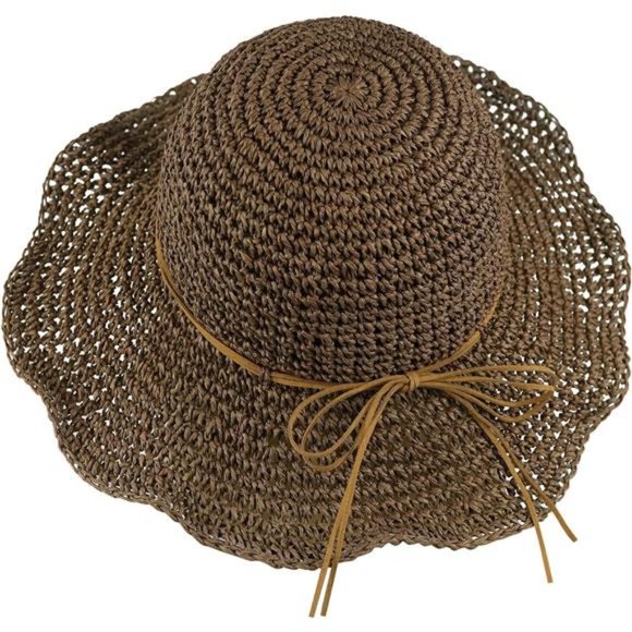 Women's Sun Hat Wide Brim Floppy Beach Hat UV UPF 50+ Straw Hat Foldable
